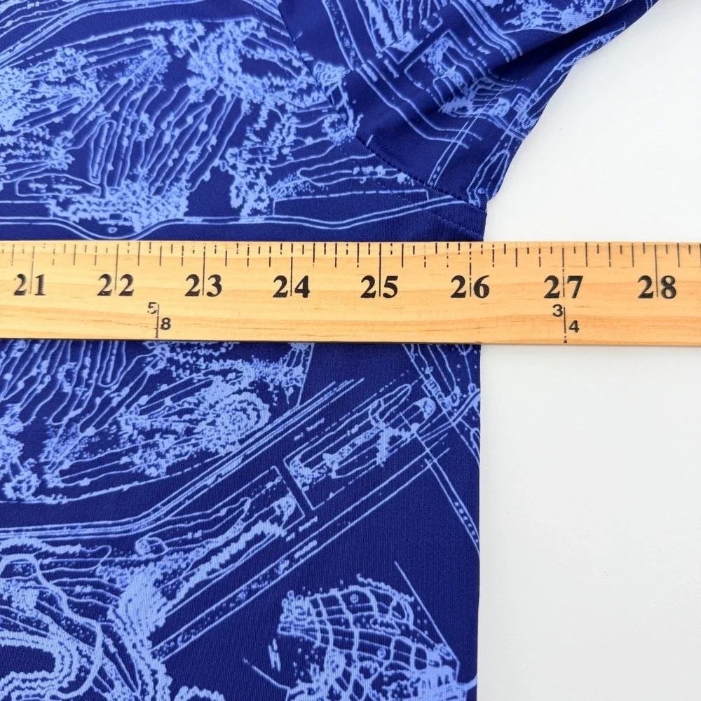 Donald Ross Polo Shirt Mens XL Blue Topographical Print Performance Golf Stretch